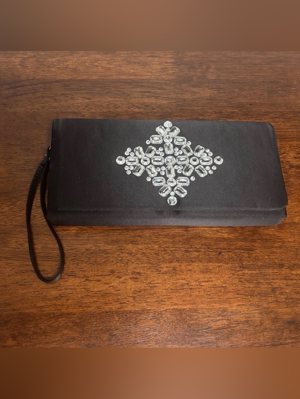 Black Crystal Embellished Wristlet Clutch